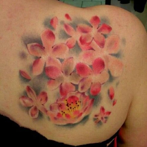 Wonderful Cherry Blossom Tattoo On Back Shoulder